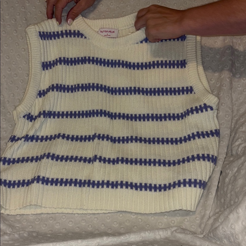 White and Purple Striped Knit Tank Top